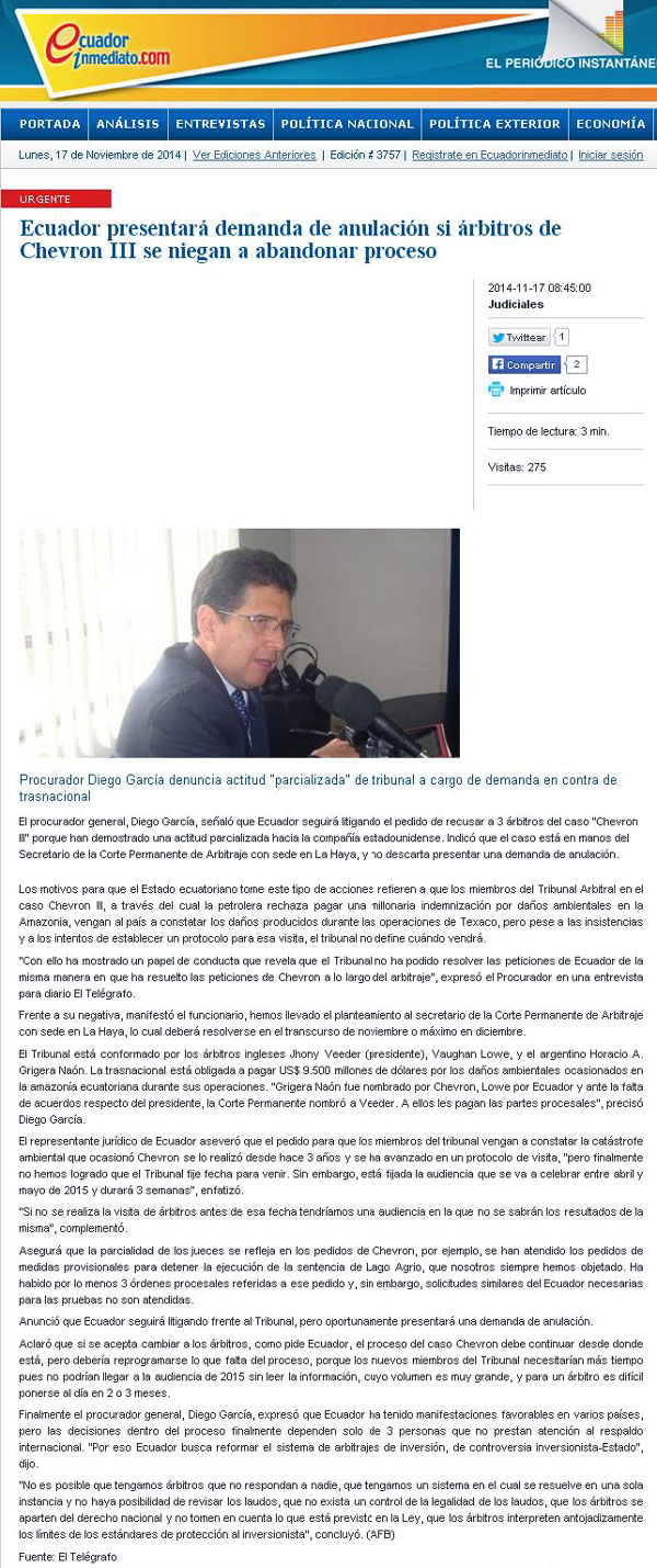 2014-11-17-Ecuador-Inmediato-Demanda-anulación-árbitro-anulación-Caso-Chevron-III
